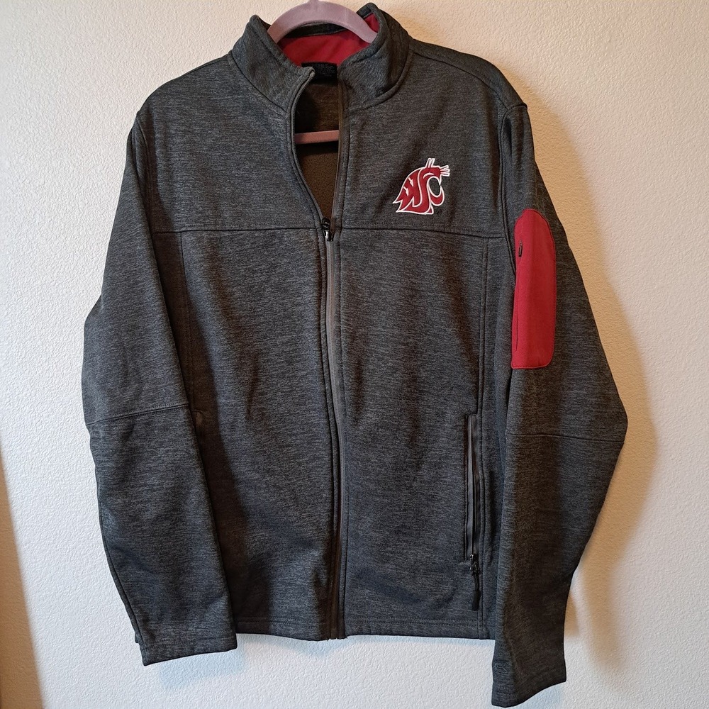 Colosseum Washington State Cougars WSU Full Zip Jacket Mens Medium Grey Crimson